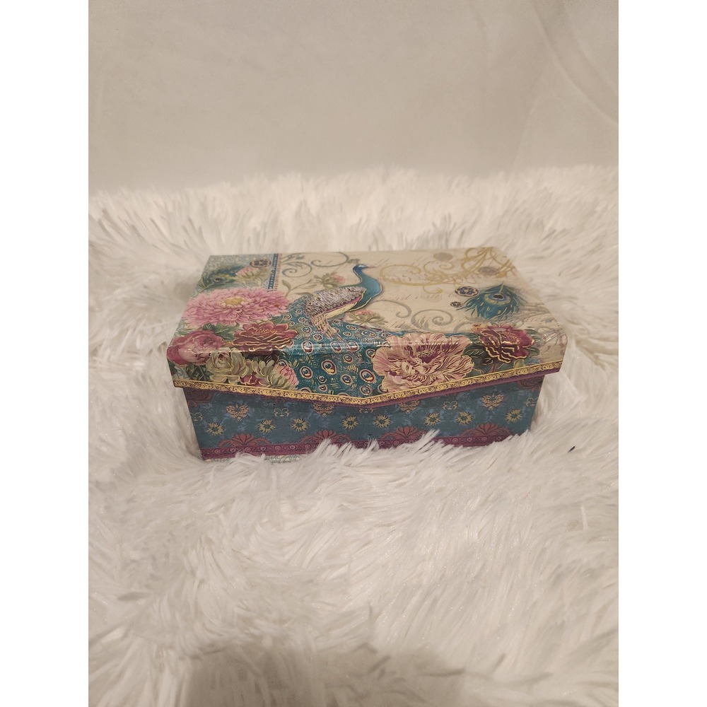 Punch Studio Peacock Floral Musical Keepsake Box Note Set Blue Danube Waltz